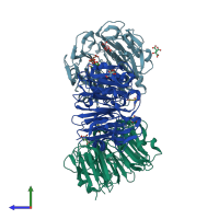PDB entry 7q40 coloured by chain, side view.