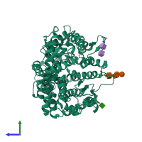 PDB entry 7q4c coloured by chain, side view.