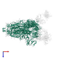 Spike glycoprotein in PDB entry 7q9f, assembly 1, top view.