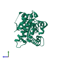 PDB entry 7qay coloured by chain, side view.