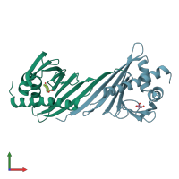 PDB entry 7qb6 coloured by chain, front view.