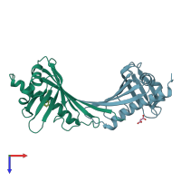 PDB entry 7qb6 coloured by chain, top view.