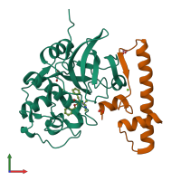 PDB entry 7qbo coloured by chain, front view.