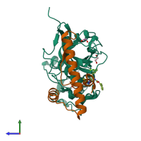 PDB entry 7qbo coloured by chain, side view.