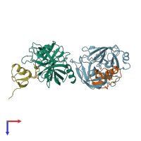 PDB entry 7qe8 coloured by chain, top view.