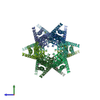 PDB entry 7qer coloured by chain, side view.