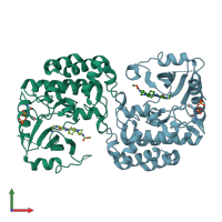 PDB entry 7qg1 coloured by chain, front view.
