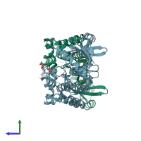 PDB entry 7qg1 coloured by chain, side view.
