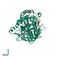 PDB entry 7qga coloured by chain, side view.