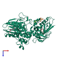 PDB entry 7qga coloured by chain, top view.