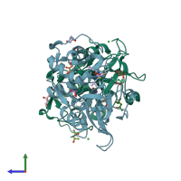 PDB entry 7qgw coloured by chain, side view.