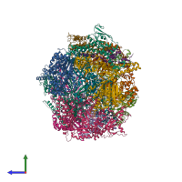 PDB entry 7qhs coloured by chain, side view.