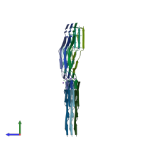 PDB entry 7qk5 coloured by chain, side view.