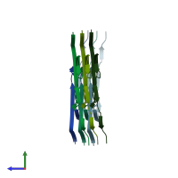 PDB entry 7qkm coloured by chain, side view.