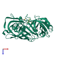 Monomeric assembly 1 of PDB entry 7qm3 coloured by chemically distinct molecules, top view.