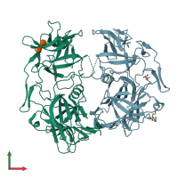 PDB entry 7qpu coloured by chain, front view.