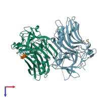 PDB entry 7qpu coloured by chain, top view.