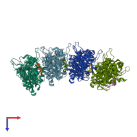 PDB entry 7qqk coloured by chain, top view.