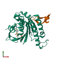 PDB entry 7qv8 coloured by chain, front view.