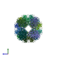 PDB entry 7qvi coloured by chain, side view.