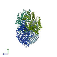 PDB entry 7qx3 coloured by chain, side view.