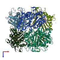 PDB entry 7qzh coloured by chain, top view.