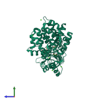 PDB entry 7r2t coloured by chain, side view.