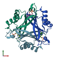 PDB entry 7r2z coloured by chain, front view.