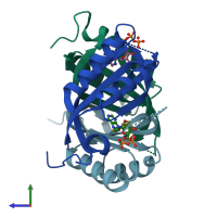 PDB entry 7r2z coloured by chain, side view.