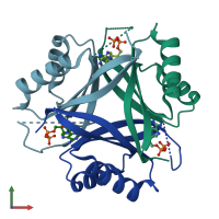 PDB entry 7r32 coloured by chain, front view.