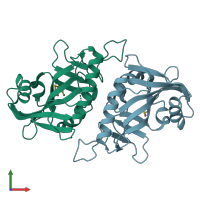 PDB entry 7r4a coloured by chain, front view.