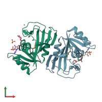 PDB entry 7r6g coloured by chain, front view.