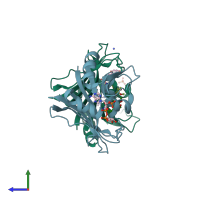 PDB entry 7r6g coloured by chain, side view.