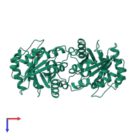 Homo dimeric assembly 1 of PDB entry 7r7m coloured by chemically distinct molecules, top view.