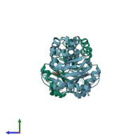 PDB entry 7r7m coloured by chain, side view.