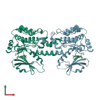 PDB entry 7r9n coloured by chain, front view.