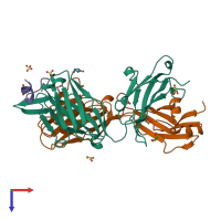 PDB entry 7raq coloured by chain, top view.