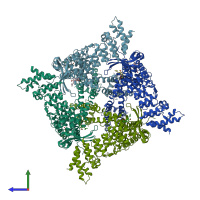 PDB entry 7rau coloured by chain, side view.