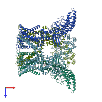 PDB entry 7rau coloured by chain, top view.