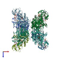 PDB entry 7rfe coloured by chain, top view.