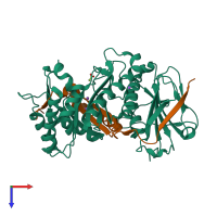 PDB entry 7rg8 coloured by chain, top view.