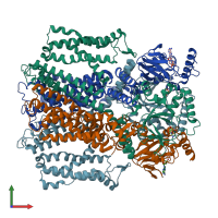 PDB entry 7rhg coloured by chain, front view.
