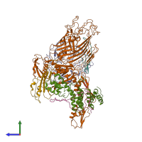 PDB entry 7ri4 coloured by chain, side view.