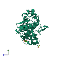 PDB entry 7rin coloured by chain, side view.