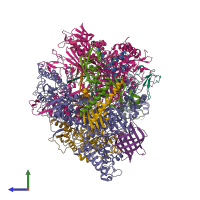 PDB entry 7riw coloured by chain, side view.