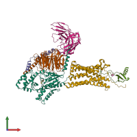 PDB entry 7rkf coloured by chain, front view.