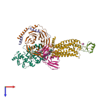 PDB entry 7rkf coloured by chain, top view.