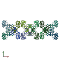 PDB entry 7rmf coloured by chain, front view.
