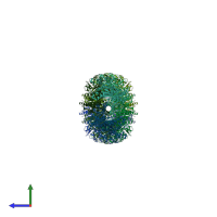 PDB entry 7rmf coloured by chain, side view.