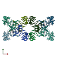 PDB entry 7rmv coloured by chain, front view.
